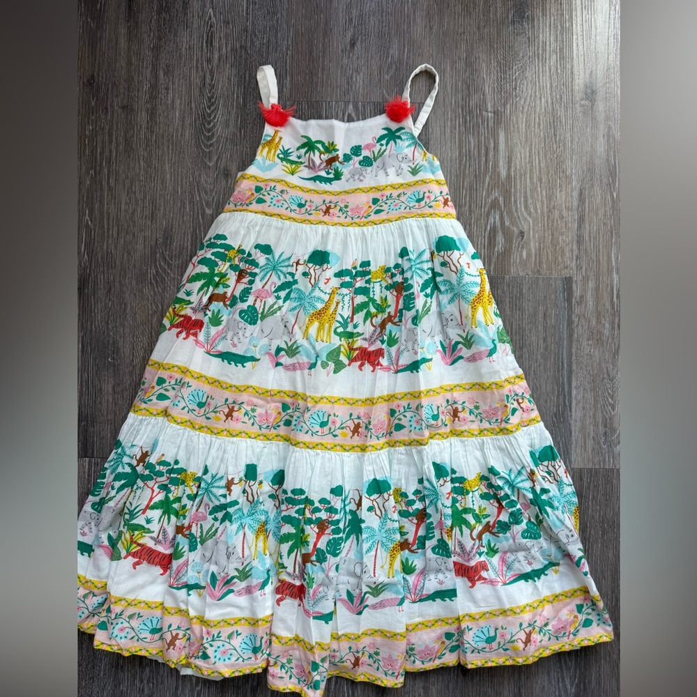 NWT Mini Boden White Jungle Print Tiered Dress
